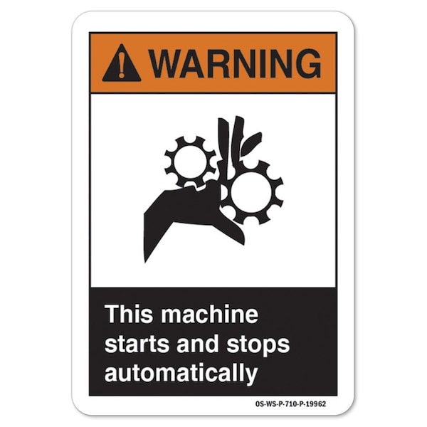 ANSI , This Machine Starts And Stops Automatically, 24in X 18in Rigid Plastic, WS-P-1824-L-19962